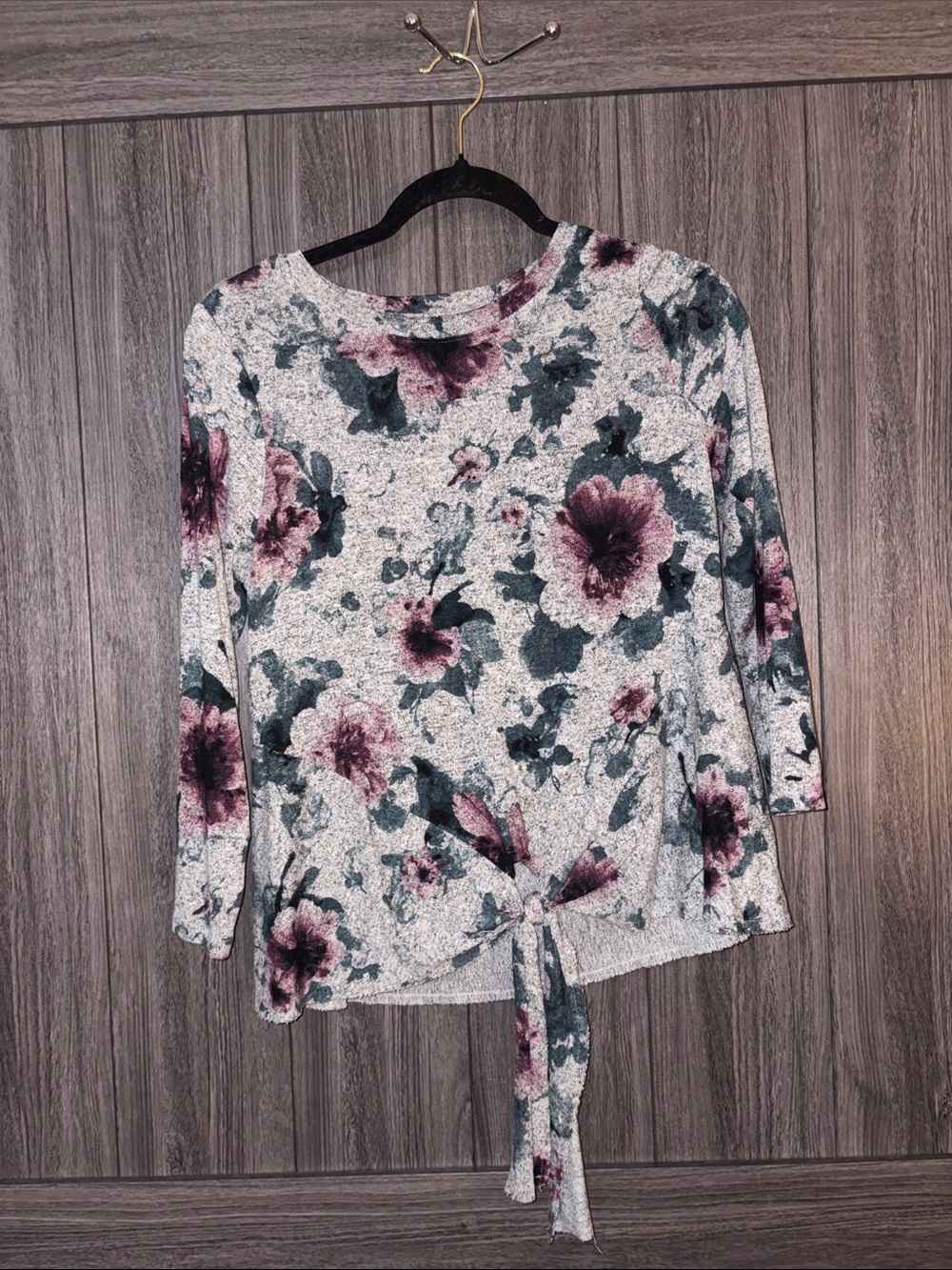 Simply Vera Wang Floral Tie-Front Women's Top — Ivory with Pink & Green Floral